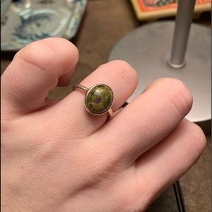 Rainforest jasper sterling silver ring